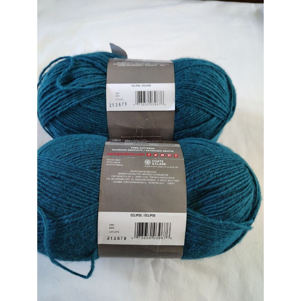 Red Heart Hygge Charm Yarn Eclipse Teal Sparkles 2 Skeins Medium 4 Acrylic Lot - Picture 2 of 5